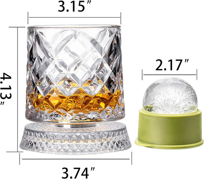 Spinning Whiskey Glasses Set of 4, 9.5 Oz with Rotating Bases, Whiskey Gift | Includes Ice Ball Molds; Ideal for Bourbon, Scotch, Old Fashioned; Gift for Whiskey Lovers6