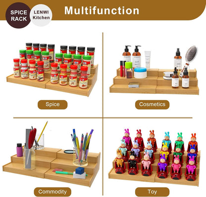 Spice Rack Organizer for Cabinet, 3 Tier Expandable Bamboo Spice Storage for Kitchen Cupboard Pantry3