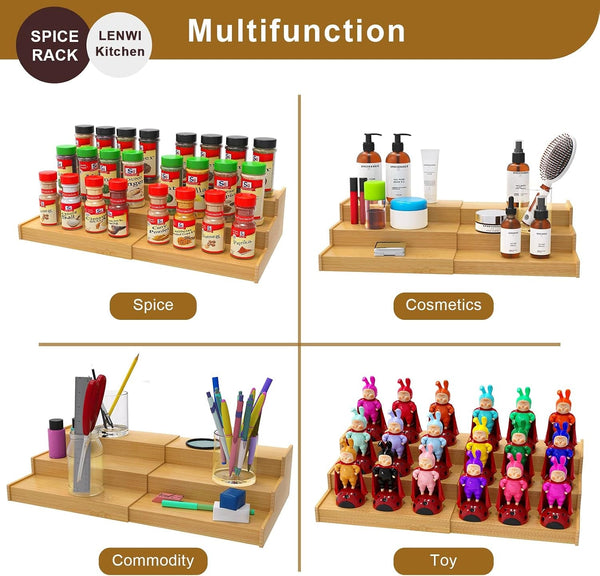 Spice Rack Organizer for Cabinet, 3 Tier Expandable Bamboo Spice Storage for Kitchen Cupboard Pantry3