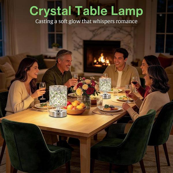 Green Small Crystal Rechargeable Cordless Table Lamps Set of 27