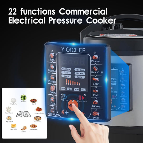 12L/12.8Qt Commercial Electric Pressure Cooker, Digital Control, 304 Stainless Steel Inner Pot, Serve for 15-25 People, 1600W/120V with US PLUG, Suitable to Small Restaurant, Canteen, Hotel3