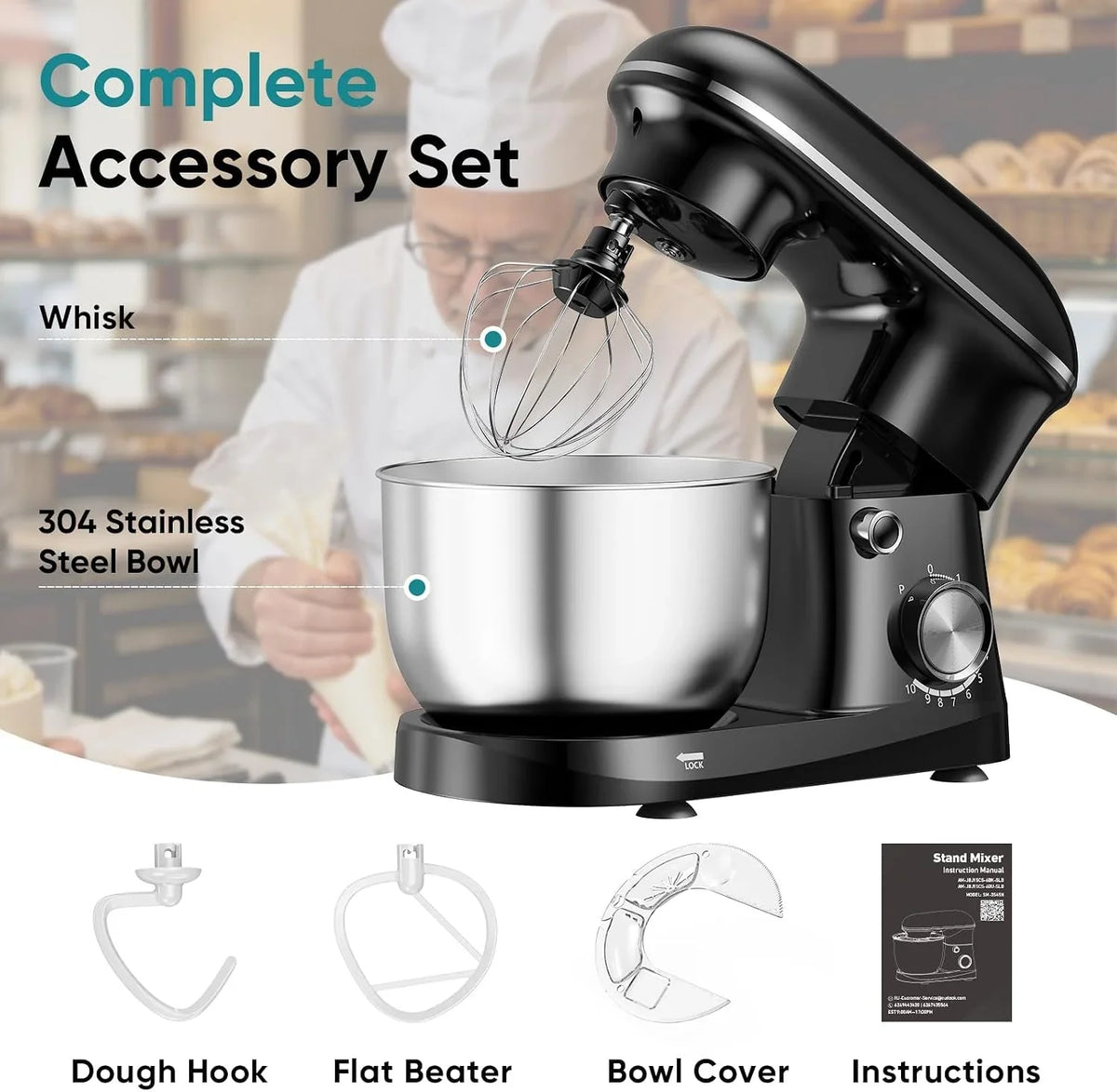 4-2-qt-stand-mixer-10-speed-tilt-head-electric-mixer-for-baking-include-dough-hook-whisk-flat-beater-splash-lid-10-speeds-handle-cakes-cookies-bread-dough-compact-easy-clean-bowl