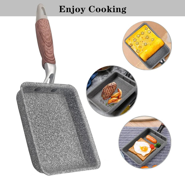 9Pcs Tamagoyaki Pan Set, Japanese Omelette Pan Nonstick with Lid, Square Japanese Egg Skillet Rectangle 7"X5" Grey8