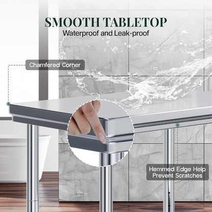 36 X 24-Inch Stainless Steel Prep Table with Casters | 24 X 36 In, Adjustable Undershelf and Casters, for Restaurant, Catering, Bar and Food Service5