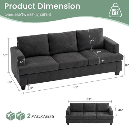 2 Piece Set Comfy Sofa Couch, 3 Seater & Loveseat Sofa with Deep Seats, Modern Sleeper Couch for Living Room, Dark Grey Chenille3