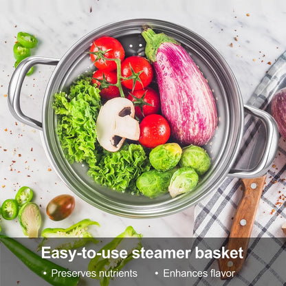 3.2QT Stainless Steel Steamer for Cooking with Food Steamer Basket | Healthy Steaming Pot, Multi-Use Kitchen Cookware, for Vegetables Dumplings Soup and Food Preparation, Daily Kitchen Cooking2