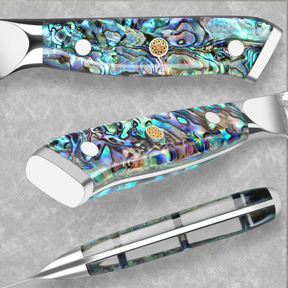 Damascus Santoku Knife 7 Inch, Razor Sharp Professional Chef Knife, Japanese Hand Forged 67 Layers Hammered Damascus Blade, Ergonomic Abalone Shell Handle Cooking Knife with Gift Box6