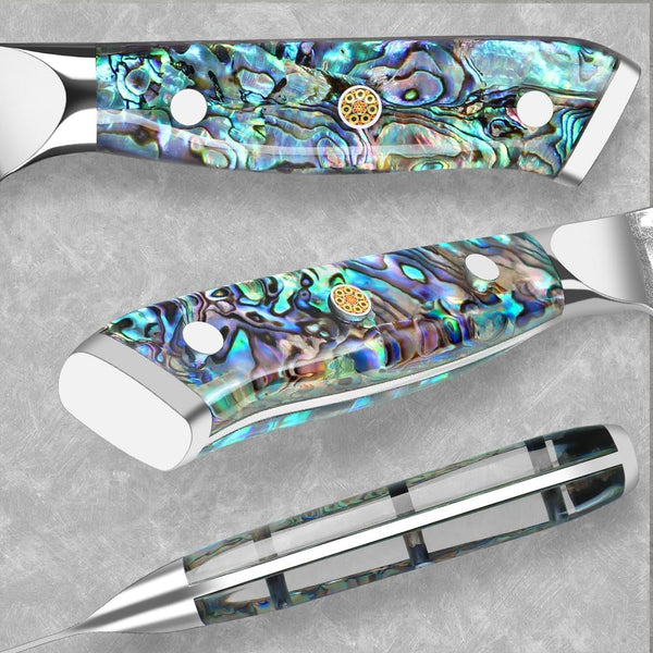 Damascus Santoku Knife 7 Inch, Razor Sharp Professional Chef Knife, Japanese Hand Forged 67 Layers Hammered Damascus Blade, Ergonomic Abalone Shell Handle Cooking Knife with Gift Box6