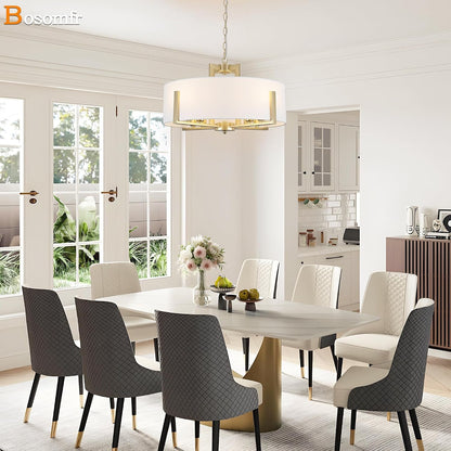20In Gold Drum Chandelier 8-Light Modern White Fabric, Adjustable7