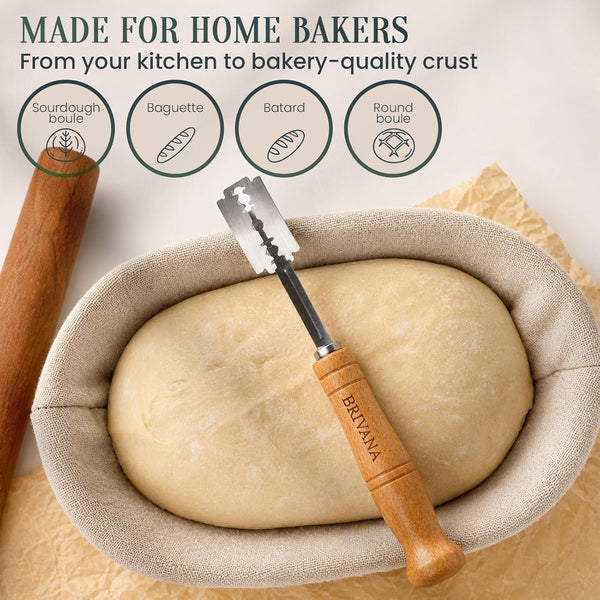Bread Lame Sourdough Scoring Tool, Bread Scoring Tool with Beech Wood Handle, Protective Cover & 5 Replacement Blades, Dough Scoring Tool for Sourdough Bread6