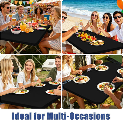Spandex 6 Foot Rectangle Table Cloth, Elastic Fitted Tablecloths for Picnic, Stretch Washable Patio Table Cover for Outdoor, Camping, Banquet and Parties (Black, 30"X72")9