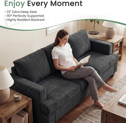 2 Piece Set Comfy Sofa Couch, 3 Seater & Loveseat Sofa with Deep Seats, Modern Sleeper Couch for Living Room, Dark Grey Chenille4