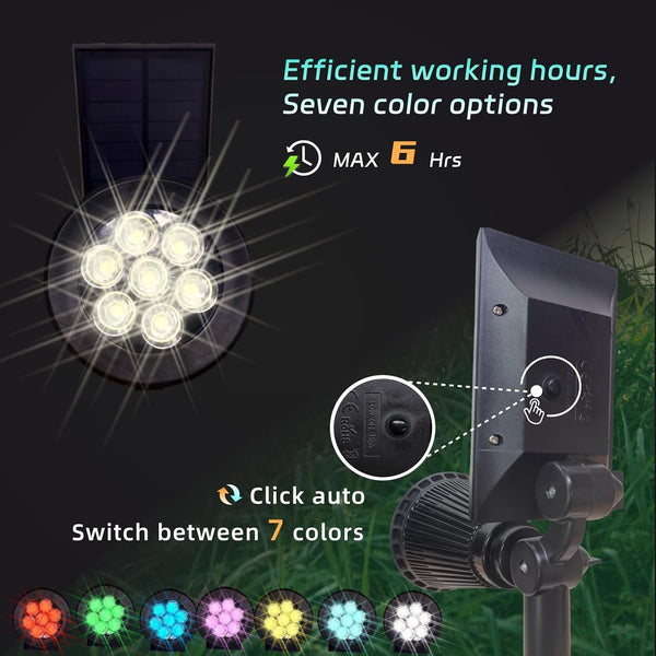 Solar Spot Lights Outdoor Color Changing, 8 Lighting Modes 2-In-1 Solar Lights Outdoor Waterproof, Auto On/Off Multicolor Solar Powered Landscape Spotlights for Garden Patio Yard Pool, 4 Pack3