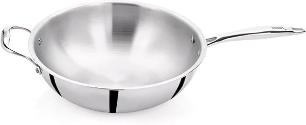 10 Inch Tri-Ply Stainless Steel Wok with Helper Handle | Full Tri-Ply Body, Flat Bottom, Ergonomic Helper Handle, Induction Compatible, Oven Safe, Dishwasher Safe9