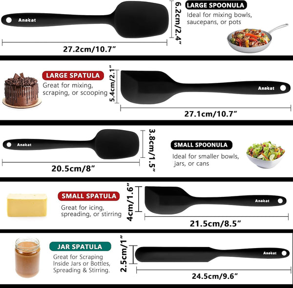 Silicone Spatula Set of 5 - Seamless One-Pieces Design, Non-Stick Rubber Spatulas Kitchen Scraper Flexible for Easy Baking, Cooking, Scraping & Mixing, Heat Resistant & Dishwasher Safe6