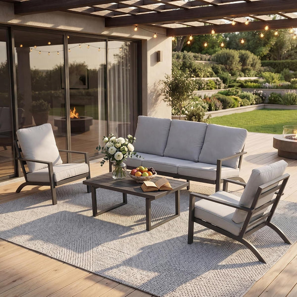 4-Piece Aluminum Patio Furniture Set with Adjustable Coffee Table, Gray1