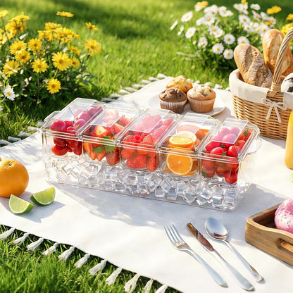 Condiment Tray, Chilled Condiment Server, Bar Accessories on Ice | Condiment Caddy for Home, Party and Celebration, Bar Accessories with Removable Trays and Lids (5 Spoons & 2 Tongs)3