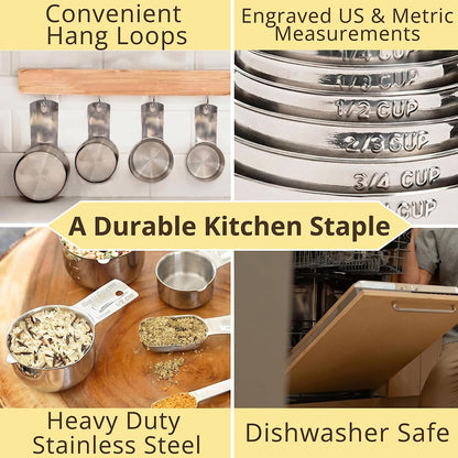 Measuring Cups & Spoons Set of 12, 18/08 Stainless Steel Kitchen Gadgets, Stackable Design with Long Handle Spoons, Fits in Spice Jars, Cooking & Baking Set for Dry & Liquid2