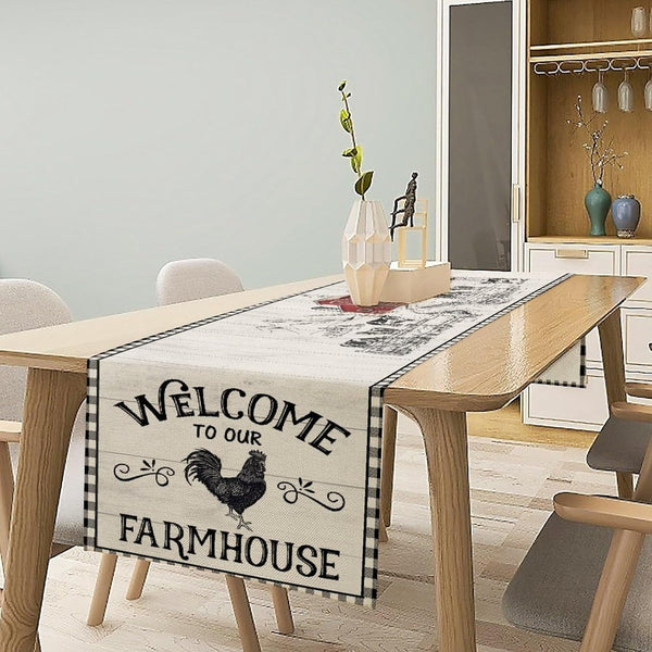 Vintage Farm Table Runner, Farmhouse Animal Barn Checked Pattern Print Table Runner for Kitchen Dinning Table Decor Home Party Holiday, 13X36 Inch6