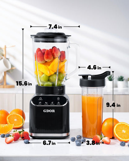 Smoothie Blender for Kitchen,1200W Glass Blender with 5 Smart Programs | Professional Blender with 52Oz Jar & 24Oz To-Go Cup, 6-Leaf Blade for Ice Cubes, Frozen Fruits, and Shakes, Self-Clean, Black8