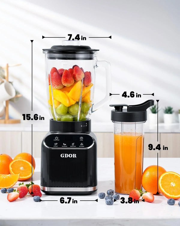 Smoothie Blender for Kitchen,1200W Glass Blender with 5 Smart Programs | Professional Blender with 52Oz Jar & 24Oz To-Go Cup, 6-Leaf Blade for Ice Cubes, Frozen Fruits, and Shakes, Self-Clean, Black8