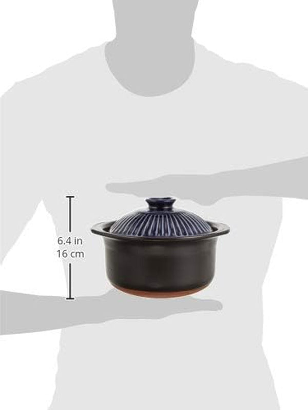 Pottery Chrysanthemum Rice Earthenware Pot (2 Cups, Cooking, Lapis), Banko Ware Double Lid Earthenware Pot, Rice Cooking,  Rice Cooker2