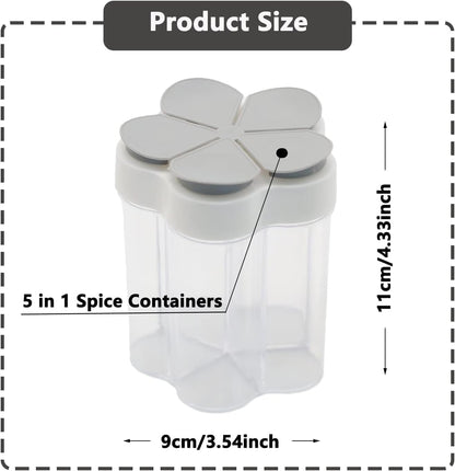 2 Pcs 5 in 1 Spice Containers, Multi-Spice Dispenser, Portable Travel Seasoning Condiment Containers, Salt Pepper Spice Shaker with Lid and Labels Clear Container Jars2