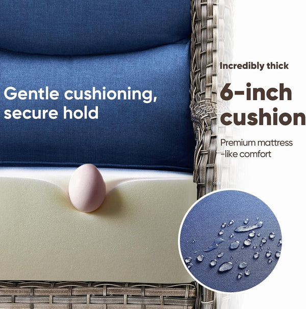 Swivel Patio Chairs Sofa Set of 6-6" Thick Cushion - Wicker Outdoor Swivel Rocker Patio Chair,Sofa/Side Table, High Back Comfortable Outdoor Glider Chairs - Grey Wicker | Blue Cushions3