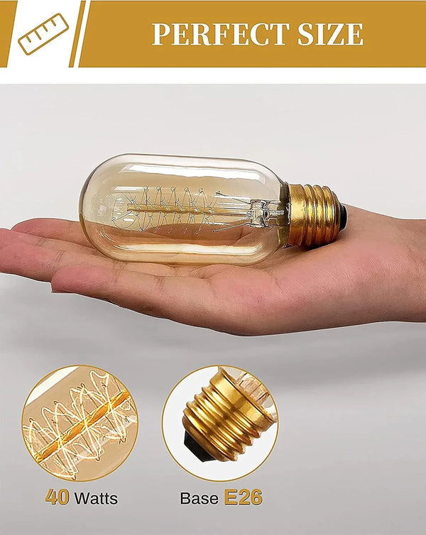 Edison Bulbs, Light Bulbs, Incandescent, Warm White, 40 Watt | Amber Glass, T45, 110-130 Volts, E26/E27 Base Incandescent Dimmable Decorative Antique Filament Light Bulbs, 4 Packs5