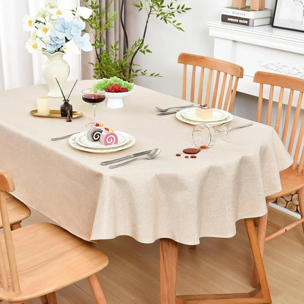 Oval Tablecloth 60 X 84 Inches Faux Linen Water Resistant1