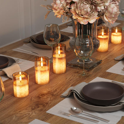Battery Operated Flameless Candles with Remote & Timer, Gold Glass 3Pack5