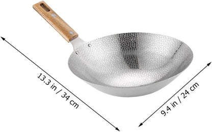 13.38 Inch Stainless Steel Kitchen Wok with Wooden Handle Multipurpose Stir-Fry Pan for Home and Restaurant Cooking Even Heat Distribution Easy to Clean2