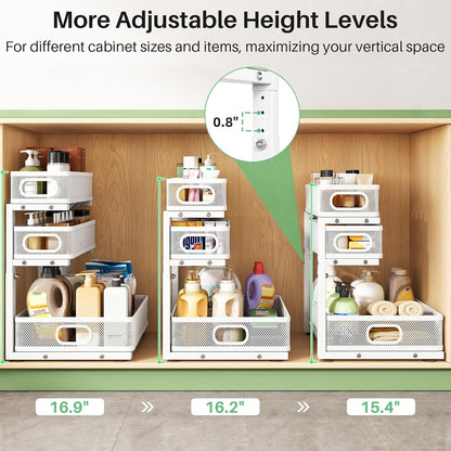 under Sink Organizer, 2-Pack 3-Tier Height Adjustable Thickened Metal Pull Out Cabinet Organizer Shelf, Slide Out Storage Drawer Rack for Bathroom Kitchen Pantry Home Laundry Organization6