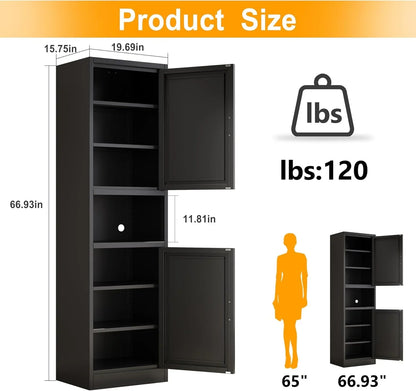 Tall Narrow Storage Cabinet 66.93" H Tall Bathroom Cabinet Metal Pantry Cabinets, 4 Adjustable Shelves for Kitchen, Home Office, Living Room, Dinning Room (20 Inches Wide Black)3