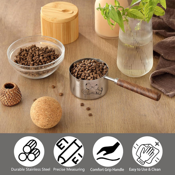1 Cup Dog Cat Food Scoop, OHOLA Stainless Steel Dog Food Measuring Cup, Precision Scale Measurements (Stylish Pattern)3