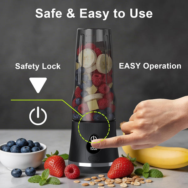 Portable Blender for Smoothies & Shakes, 17Oz Personal Blender with 6 Stainless Steel Blades, USB-C Rechargeable, LED Display, Compact Travel Juicer with Extra Lid for Gym, Office & On-The-Go, Black4