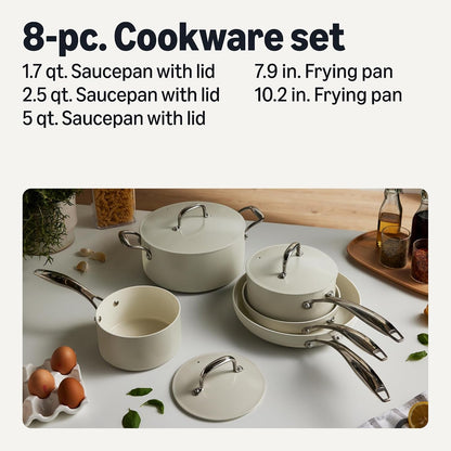 Ceramic Nonstick Cookware, 8-Piece Set of Pots and Pans, Dishwasher and Oven-Safe, All Cooktop Induction Friendly, Linen Gray2