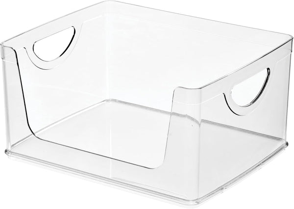 Stackable Open-Front Storage Bin with Handles, Clear9