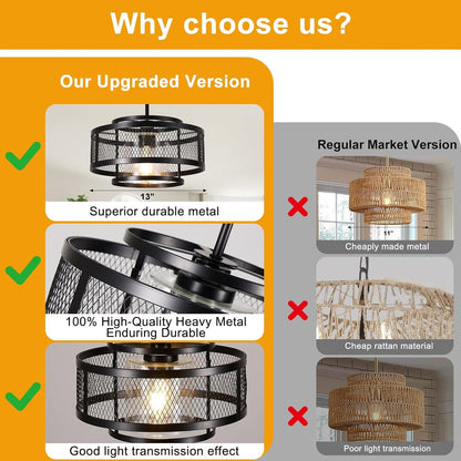 13" Dining Room Light Fixture/Chandelier over Table, No Assembly Required Modern Black Pendant Light Fixtures, Industrial Hanging Pendant Lights Fixture for Kitchen Island Dining Room Hallway Entryway7
