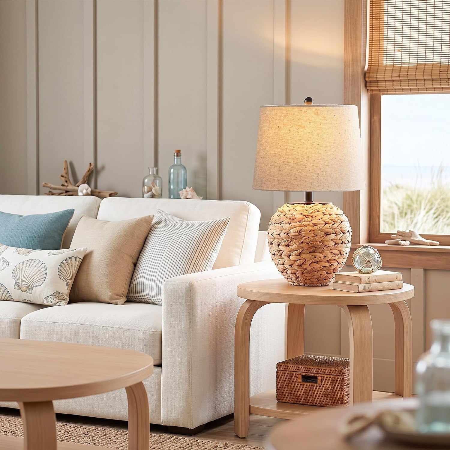 23-rattan-table-lamp-with-natural-woven-water-hyacinth-basket-base-linen-drum-shade-boho-farmhouse-bedside-lamp-for-living-room-bedroom-includes-3-color-temperature-led-bulb