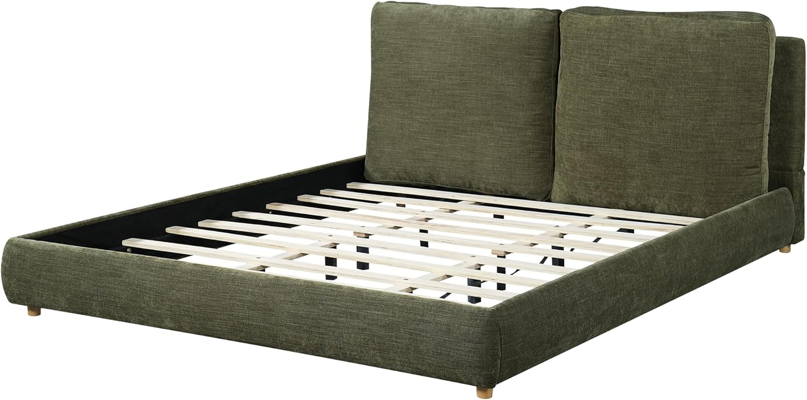 california-king-linen-blend-platform-bed-with-2-pillows-olive-green