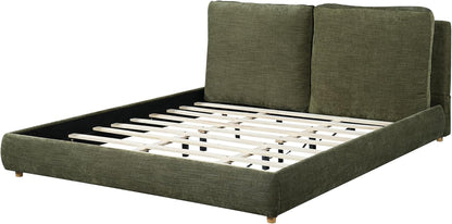 California King Linen Blend Platform Bed with 2 Pillows, Olive Green8