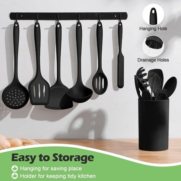 Silicone Cooking Utensil Set, 15Pcs Kitchen Utensils with Holder3