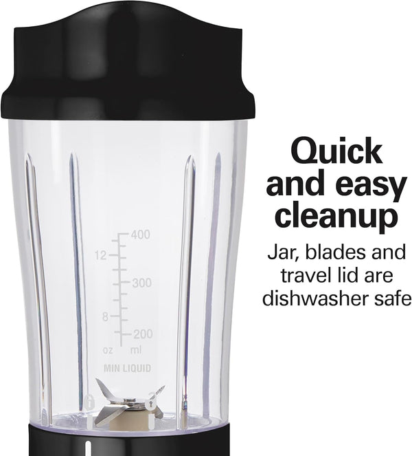 Portable Blender for Smoothies with 14 Oz. Travel Jar | BPA Free Jar & Lid | Durable Stainless Steel Blades | 300 Watts Peak Power | Personal Smoothie Blender | Black | 51101AG4