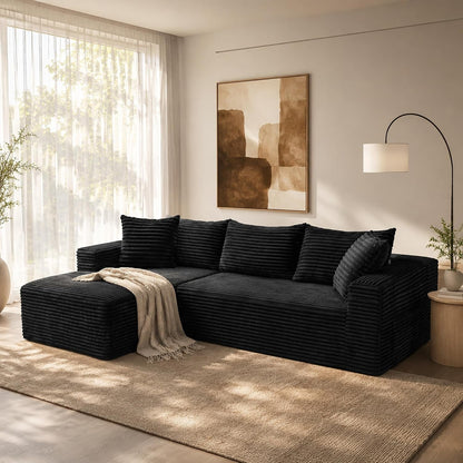 108" Modular Sectional Cloud Couch for Living Room Deep Seat L Shapes Boneless Couch with Oversized Chaise Lounge, Comfy Memory Foam Flannel Fabric Sofa for Bedroom Apartment, No Assembly Required1