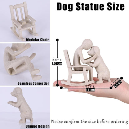 Dog Decor Statue, Cute Man and Dog Decor Small Sculpture for Home Accent, Living Room, Office, Mantle, Bookshelf, Desktop, Floating Shelves, Memory Gifts for Pet Lovers (Sandstone)3