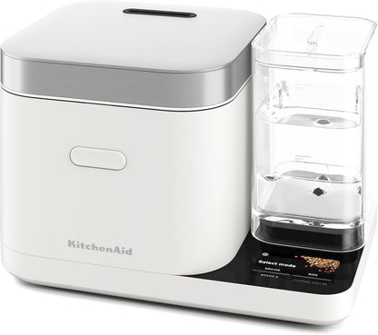 Kitchenaid 8 Cup Grain and Rice Cooker, Integrated Scale, Porcelain White | Automatically Sensing Grain-To-Liquid Ratio, Removable Steamer Basket, Water Tank, 21 Preset Cooking Options, Model KGC3155PL1