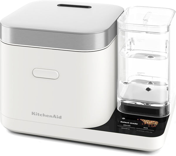 Kitchenaid 8 Cup Grain and Rice Cooker, Integrated Scale, Porcelain White | Automatically Sensing Grain-To-Liquid Ratio, Removable Steamer Basket, Water Tank, 21 Preset Cooking Options, Model KGC3155PL1