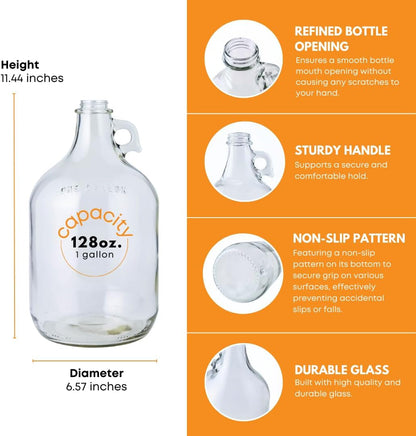1 Gallon Glass Jug 4 Pack with Polyseal Caps | 128 Oz | Laundry Container | Clear Glass Jugs with Lids 1 Gallon for Water, Juice, Syrups and Household Storage | with Sturdy Handles and Reusable Design3