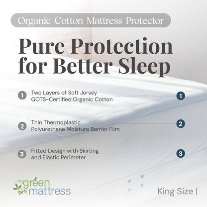 Organic Cotton Mattress Protector - GOTS Certified Cotton Cover, Waterproof Breathable Bed Protector, Deep Pocket Fitted Design, Soft Durable Mattress Cover - King2